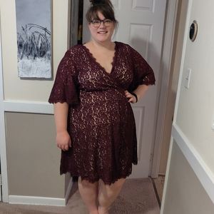 Burgundy eyelash lace dress